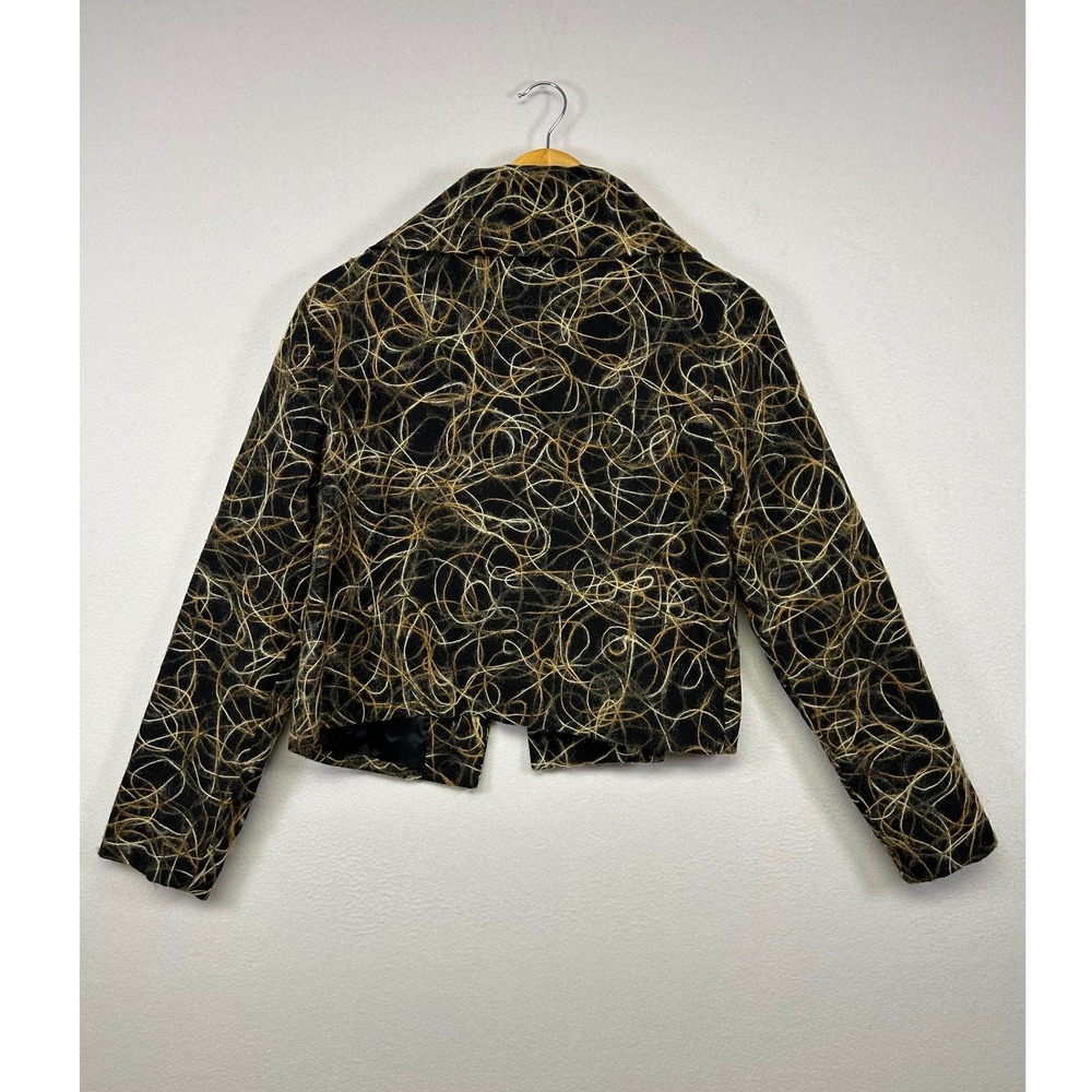 Artistic Avant Garde Elliott Lauren Womens 10 Black Gold Wool Scribble Jacket - Picture 2 of 11